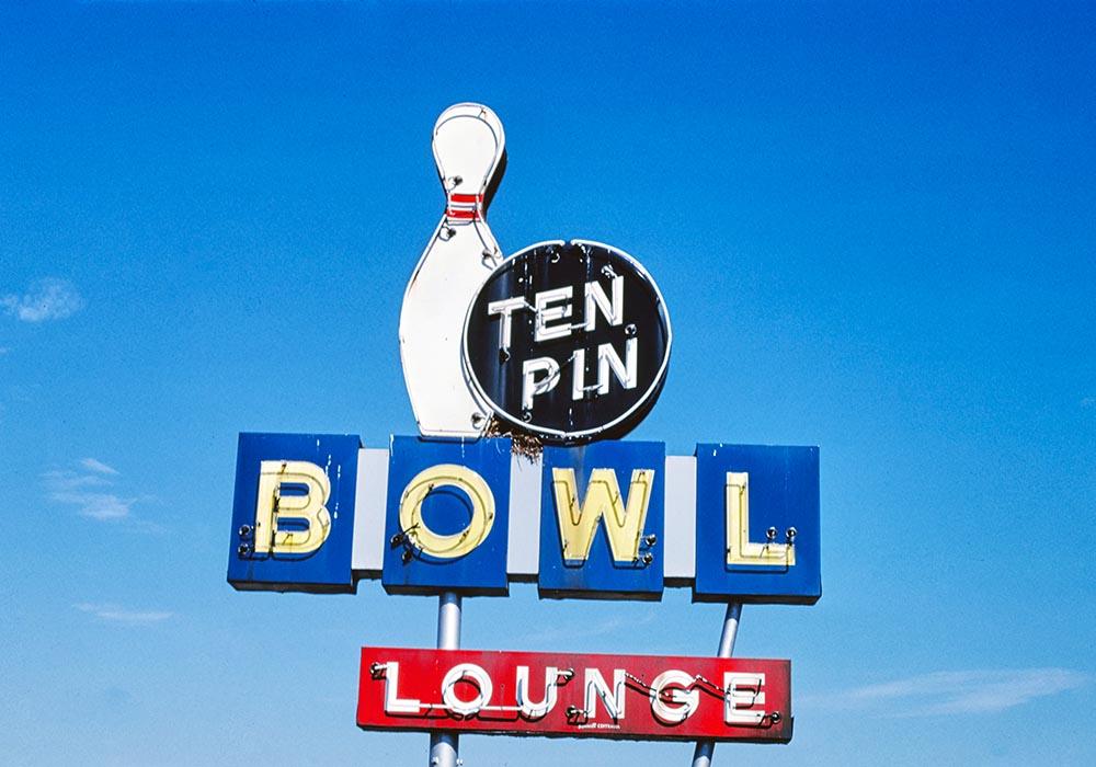Ten Pin Bowl sign, Route 127, Carlyle, Illinois by John Margolies