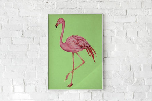 Antique Pink and Green Flamingo Poster