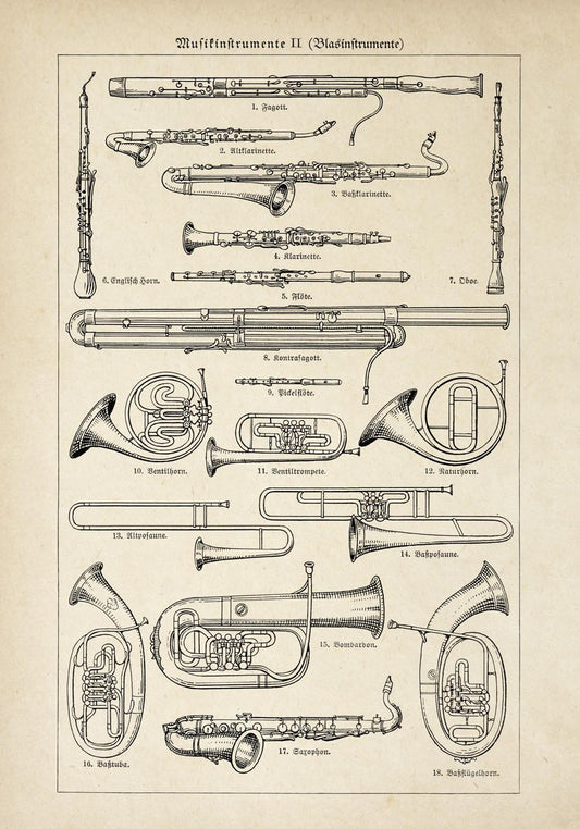 Antique Wind Instruments Poster