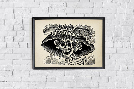 Antique Skull with Hat Poster