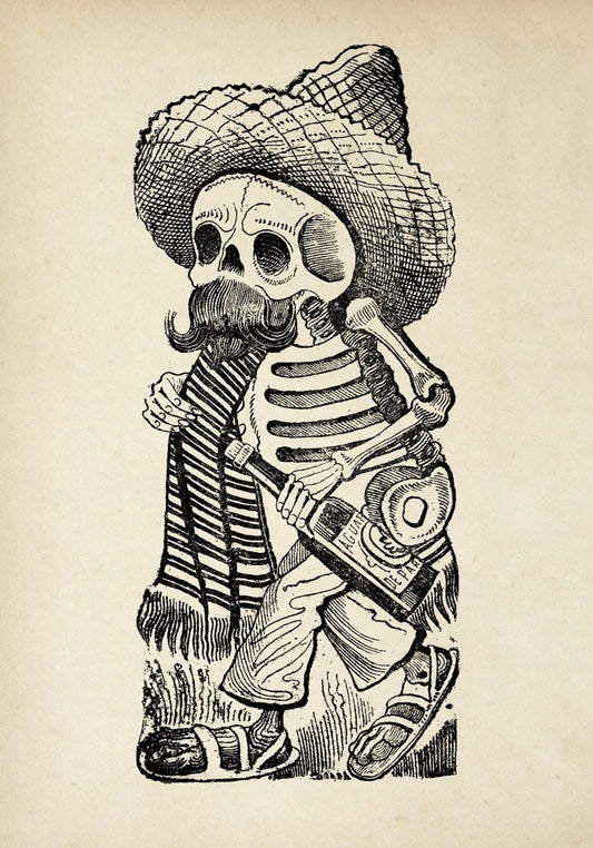 Antique Skeleton with Tequila Poster