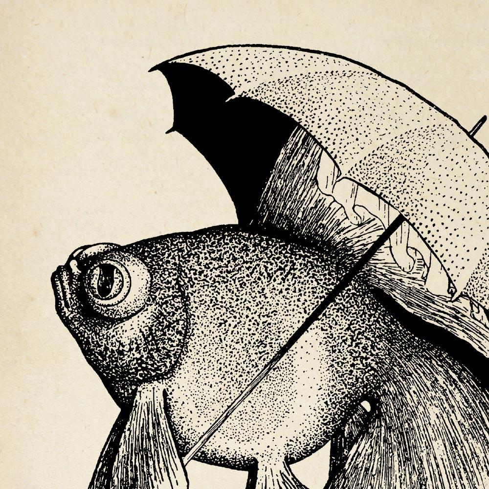 Antique Fish with Umbrella Poster