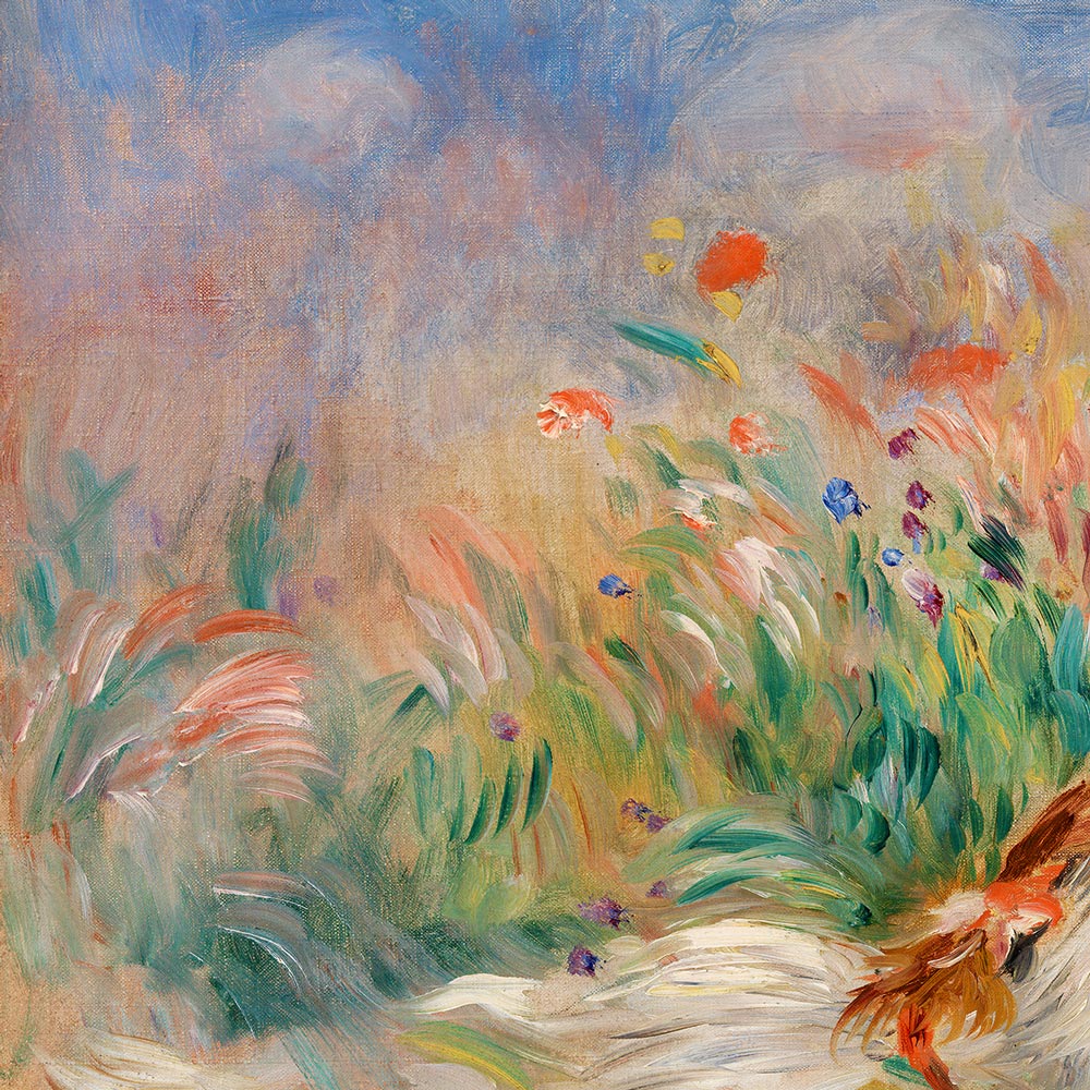 Girls in the Grass Arranging a Bouquet Art Exhibition Poster by Pierre Auguste Renoir