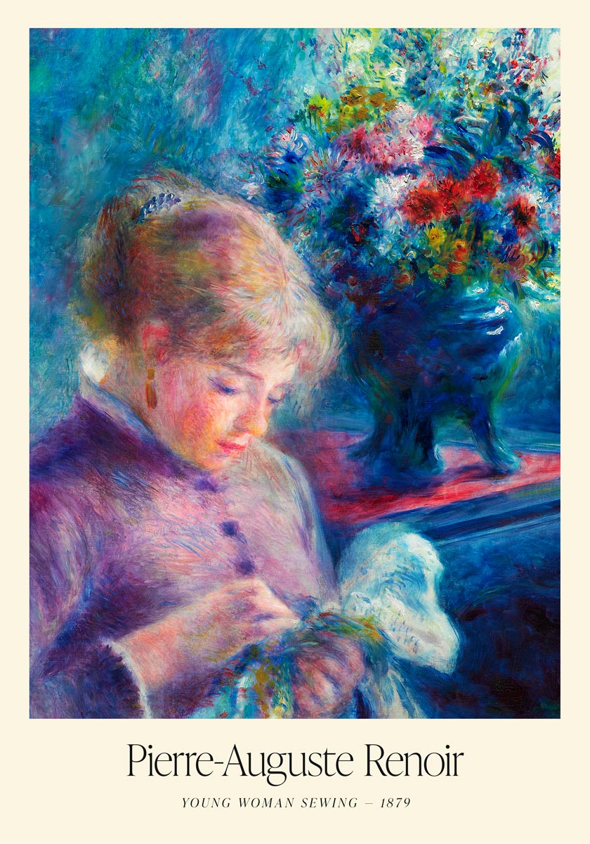 Young Woman Sewing Art Exhibition Poster by Pierre Auguste Renoir