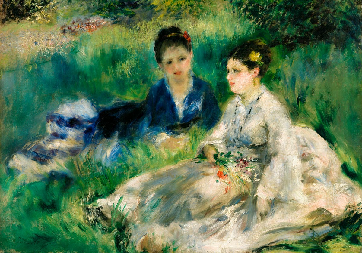 Jeunes femmes assises dans l herbe Painting by Pierre Auguste Renoir