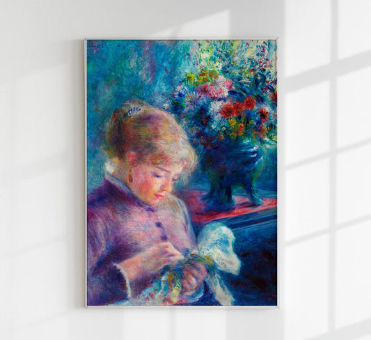 Young Woman Sewing Painting by Pierre Auguste Renoir