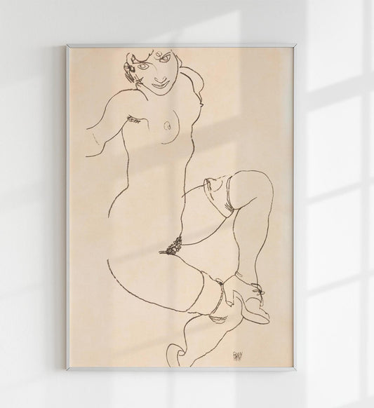 Naked Lady in Lingerie by Egon Schiele