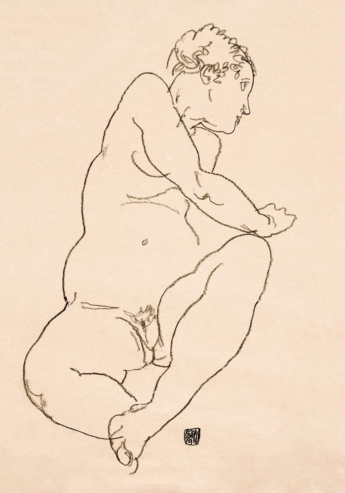 Female Nude Bending to the Left by Egon Schiele