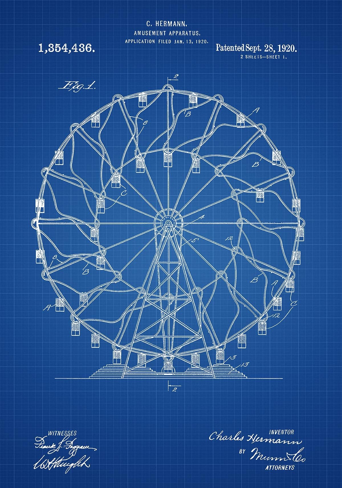 Ferris Wheel Patent Poster