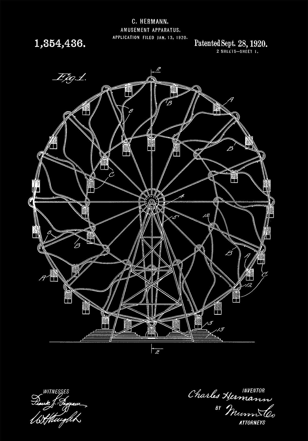 Ferris Wheel Patent Poster