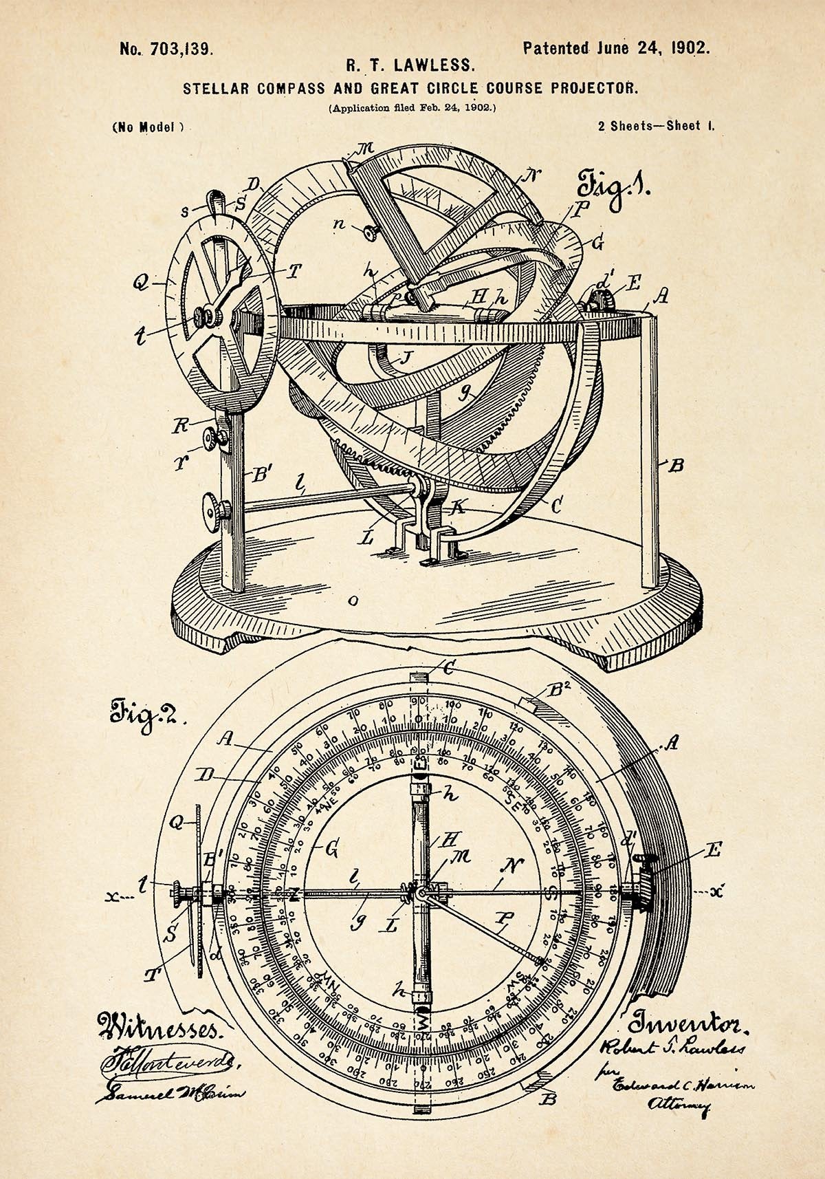 Stellar Compass Patent Poster