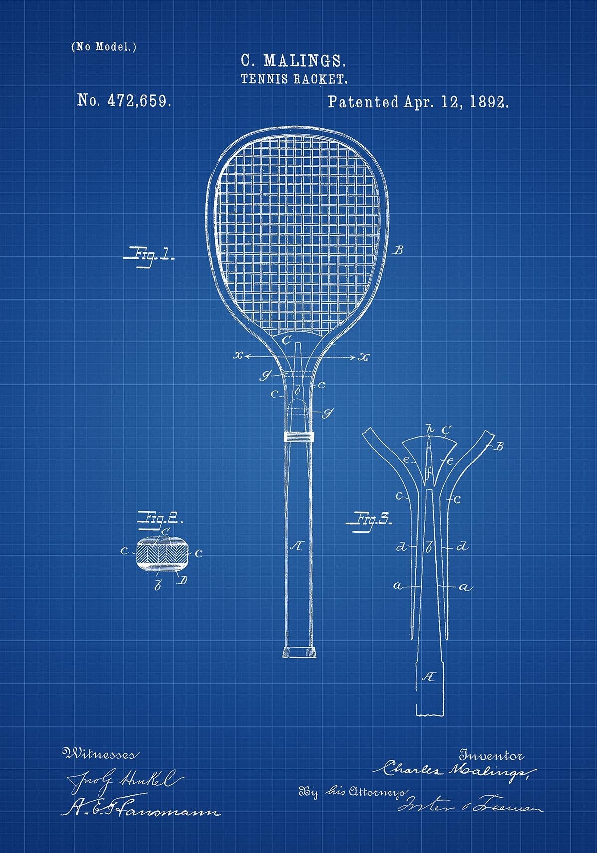 Tennis Racket Patent Poster