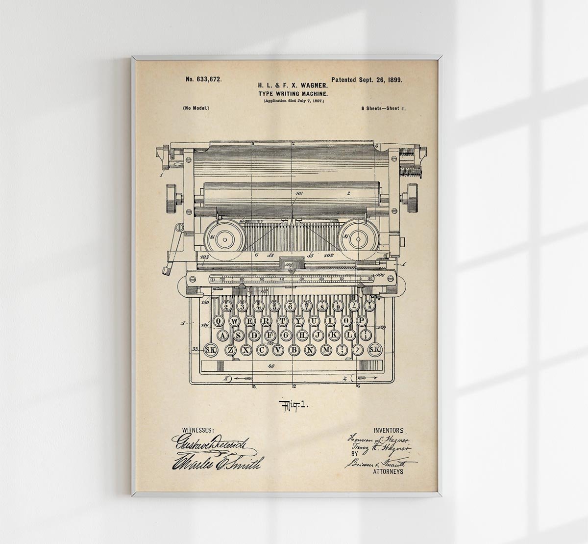 Type Writing Machine Patent Poster