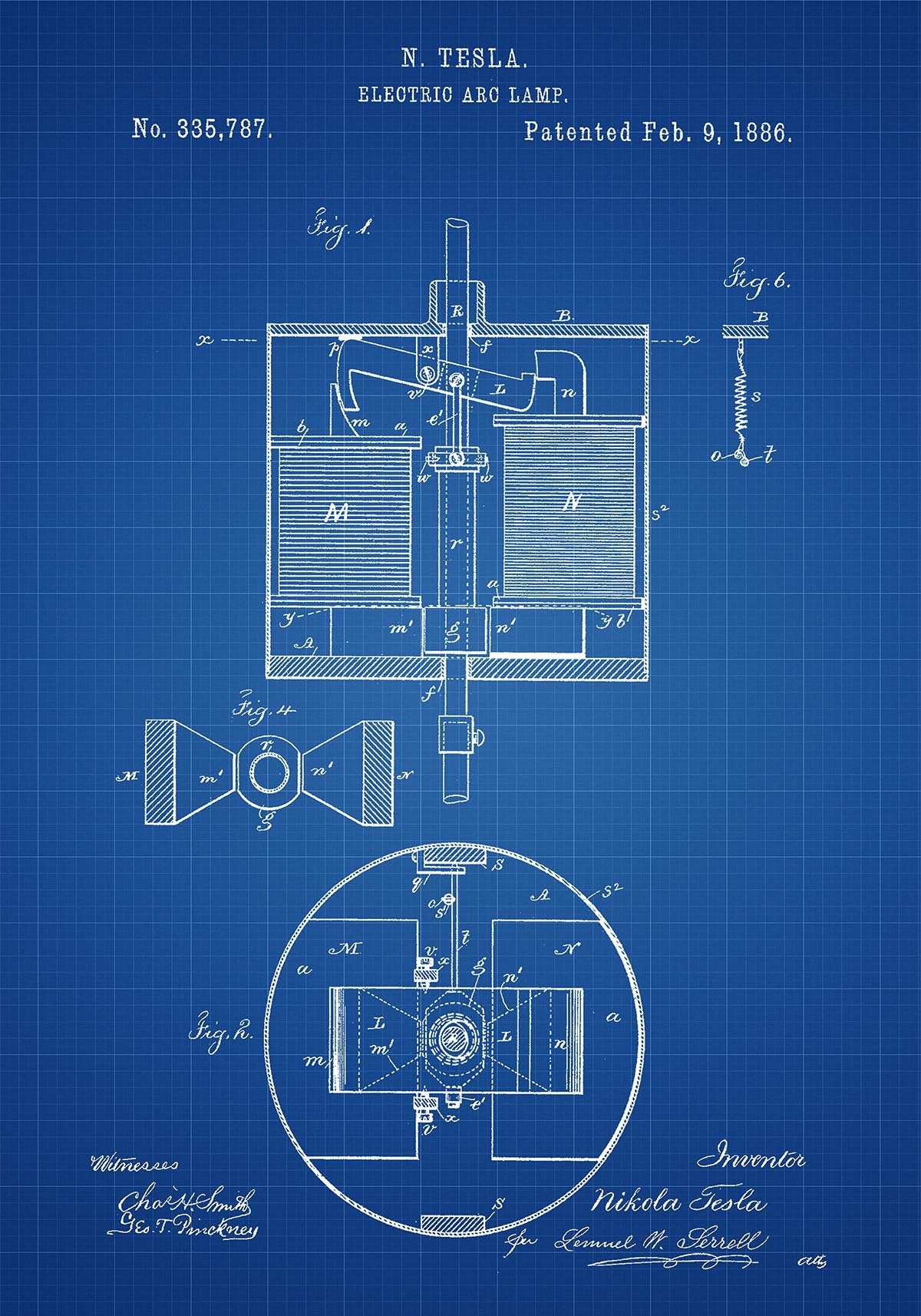 Tesla's Electric Arc Lamp Patent Poster