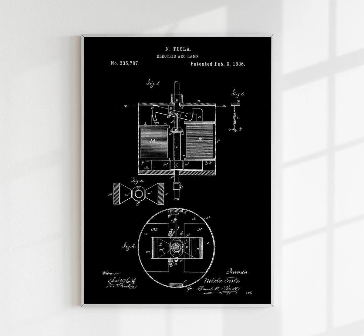 Tesla's Electric Arc Lamp Patent Poster