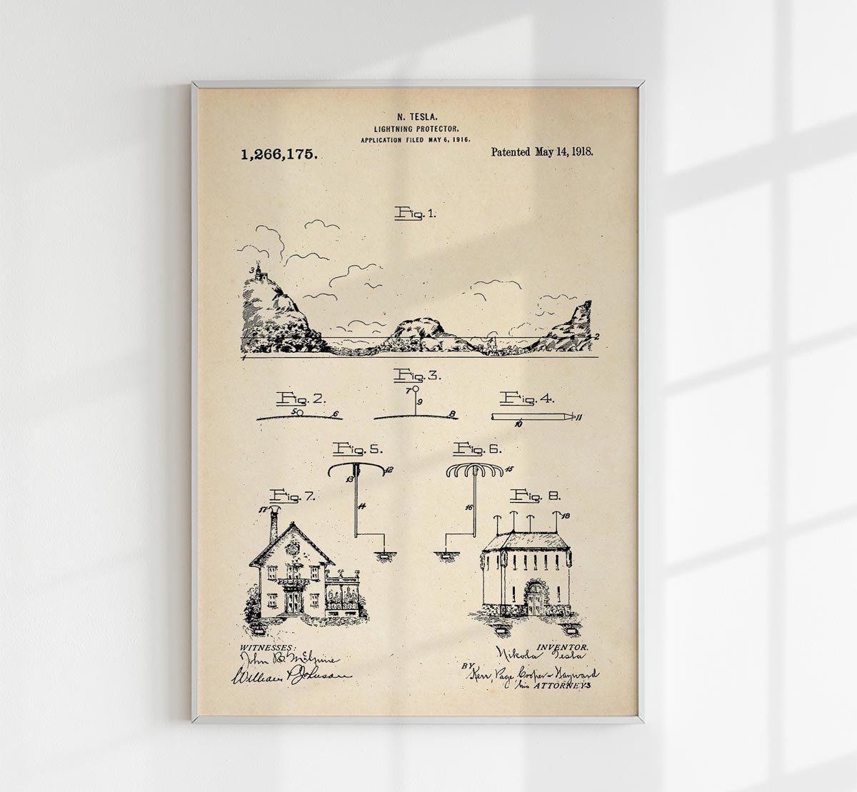 Tesla's Lightning Protector Patent Poster