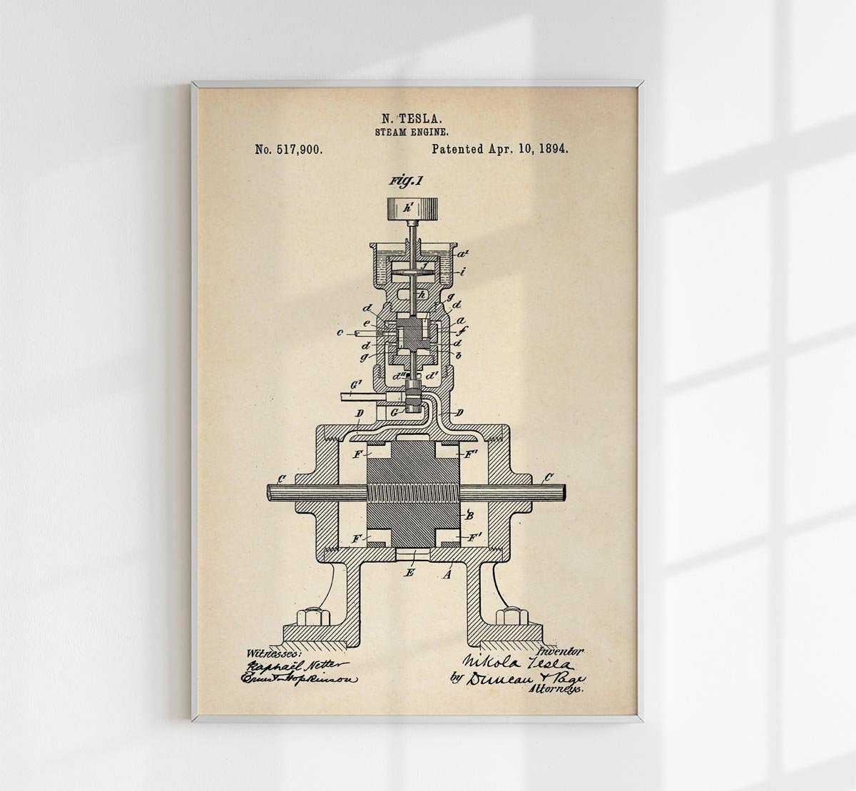Tesla's Steam Engine Patent Poster