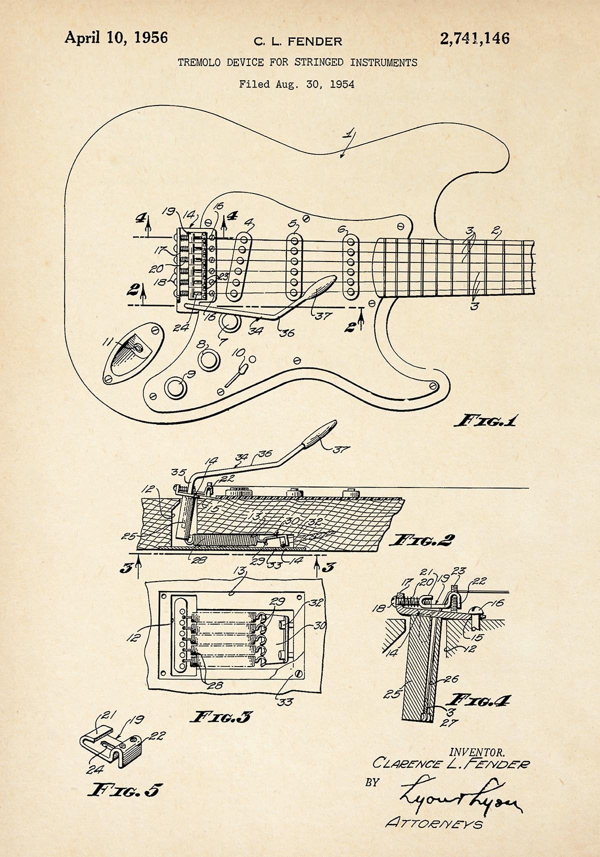 Fender Electric Guitar Patent Poster 2