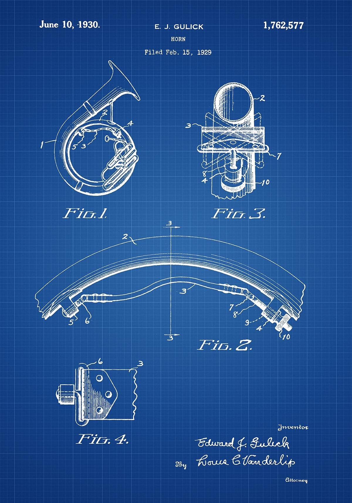 French Horn Patent Poster