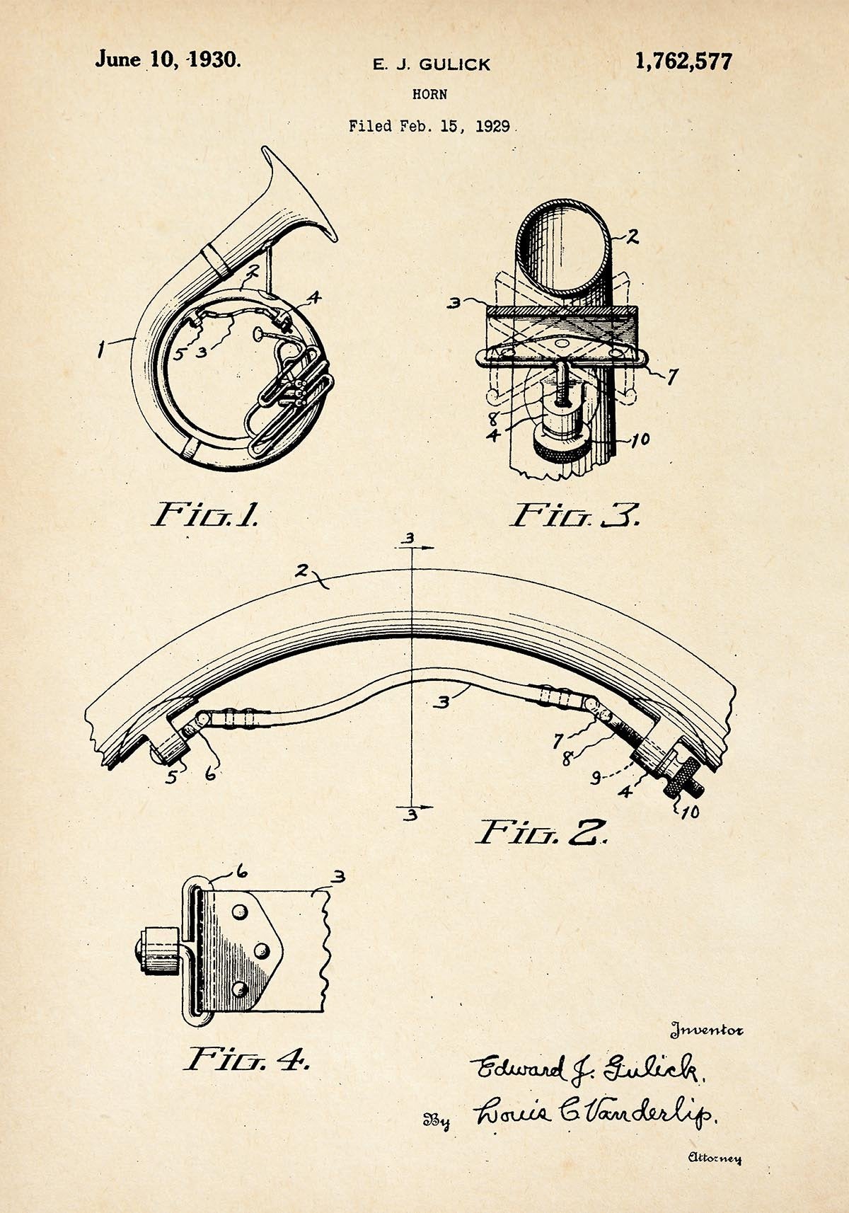French Horn Patent Poster