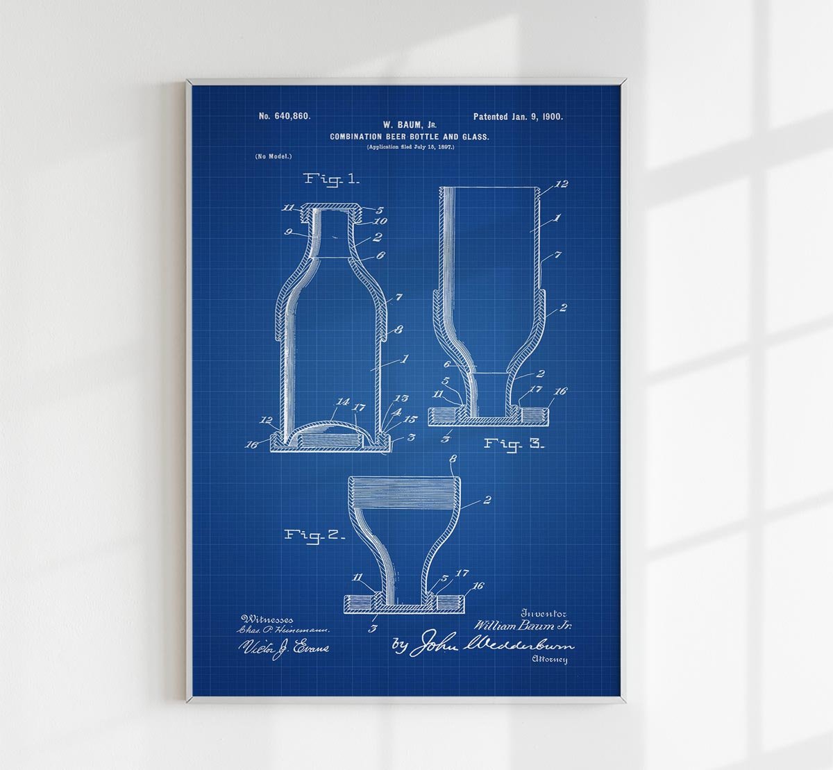 Beer Bottle & Glass Patent Poster