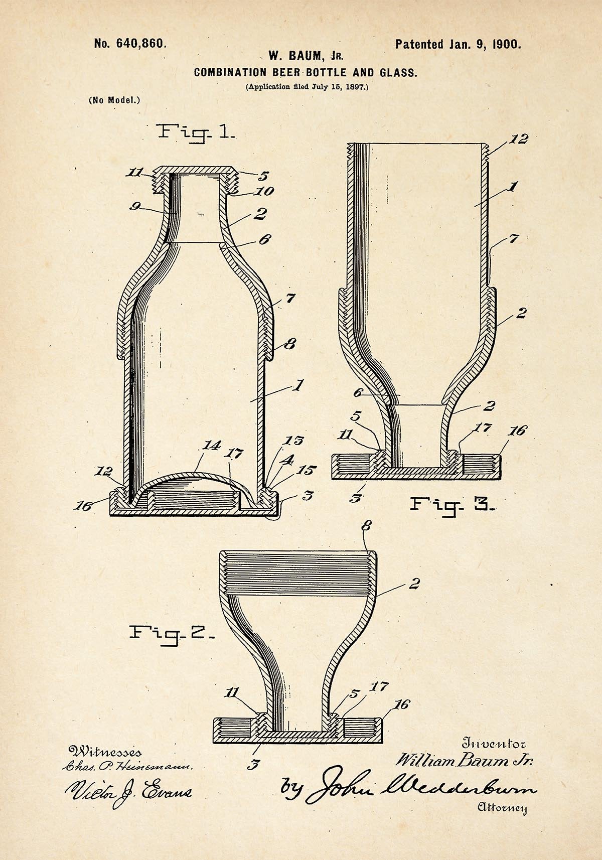 Beer Bottle & Glass Patent Poster