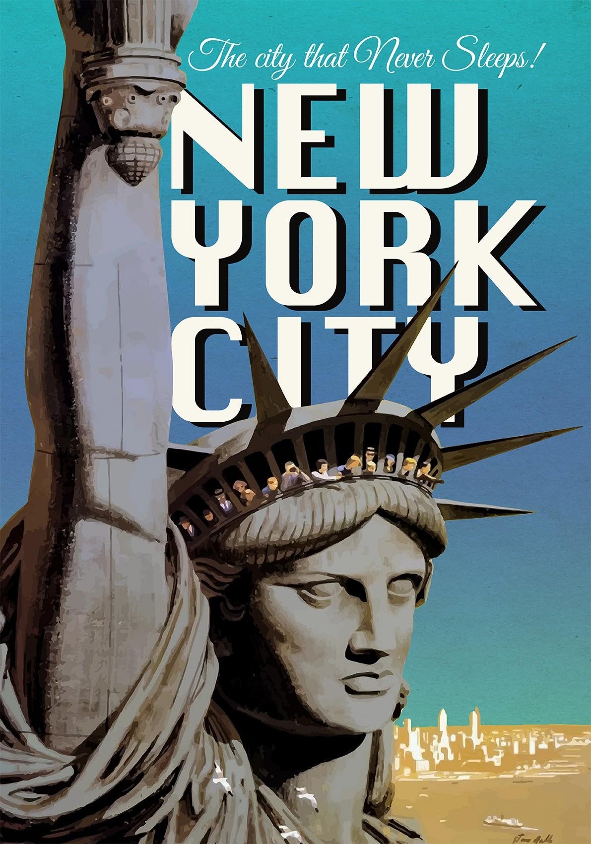 New York with Statue of Liberty Travel Poster
