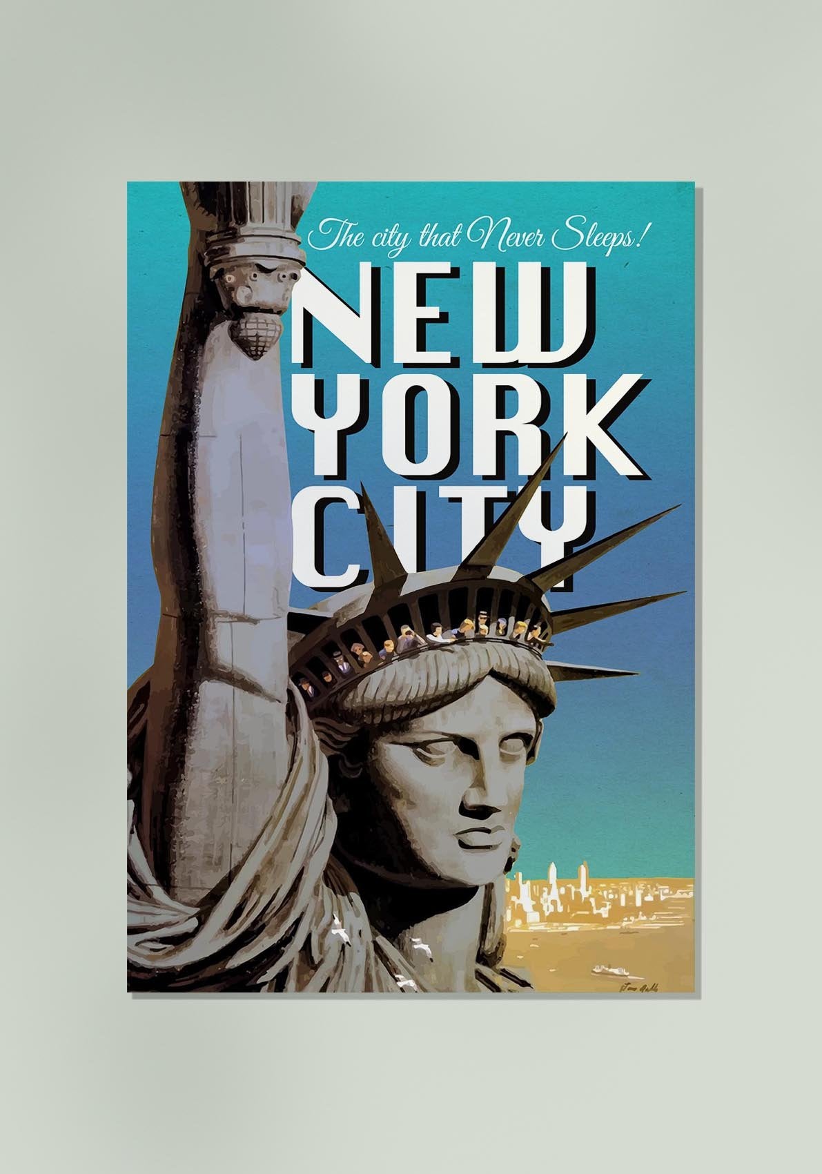 New York with Statue of Liberty Travel Poster