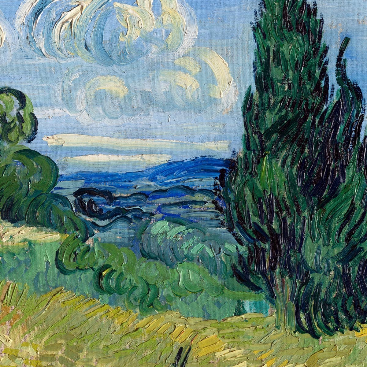 Green Wheat Field with Cypress Art Print by Van Gogh
