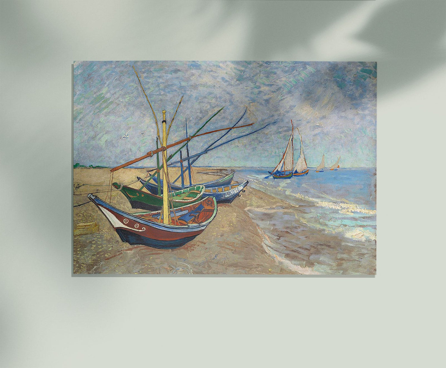 Fishing Boats on the Beach at Saintes-Maries Art Print by Van Gogh
