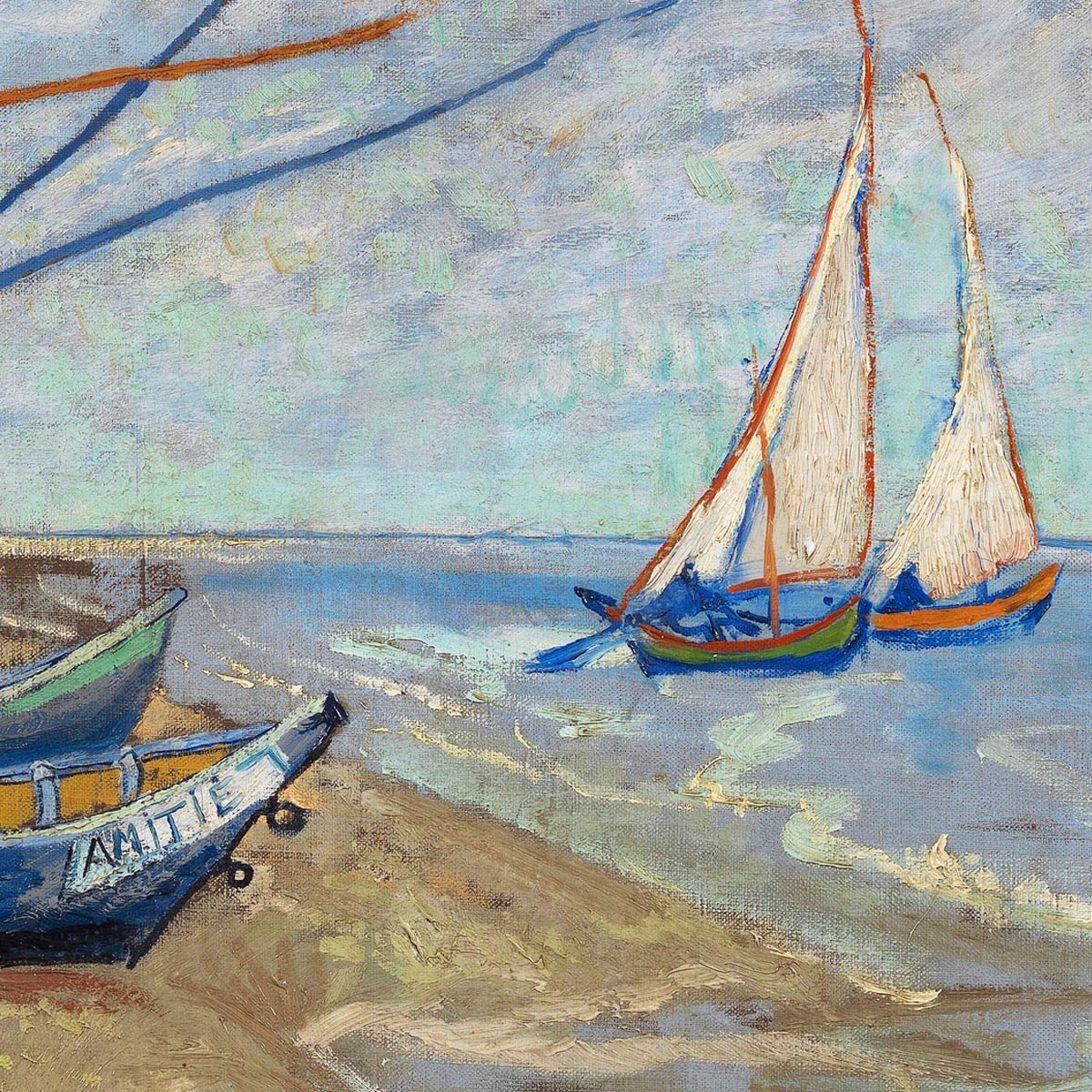 Fishing Boats on the Beach at Saintes-Maries Art Print by Van Gogh