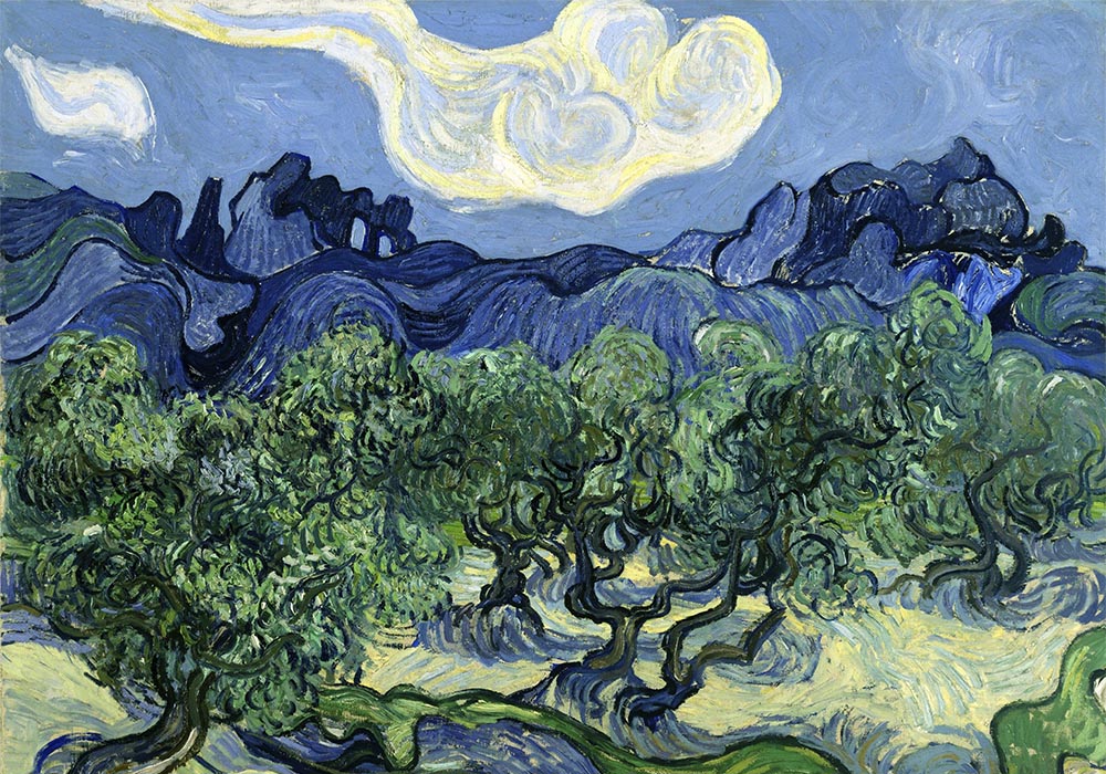 Olive Trees with the Alpilles in the Background Art Print by Van Gogh