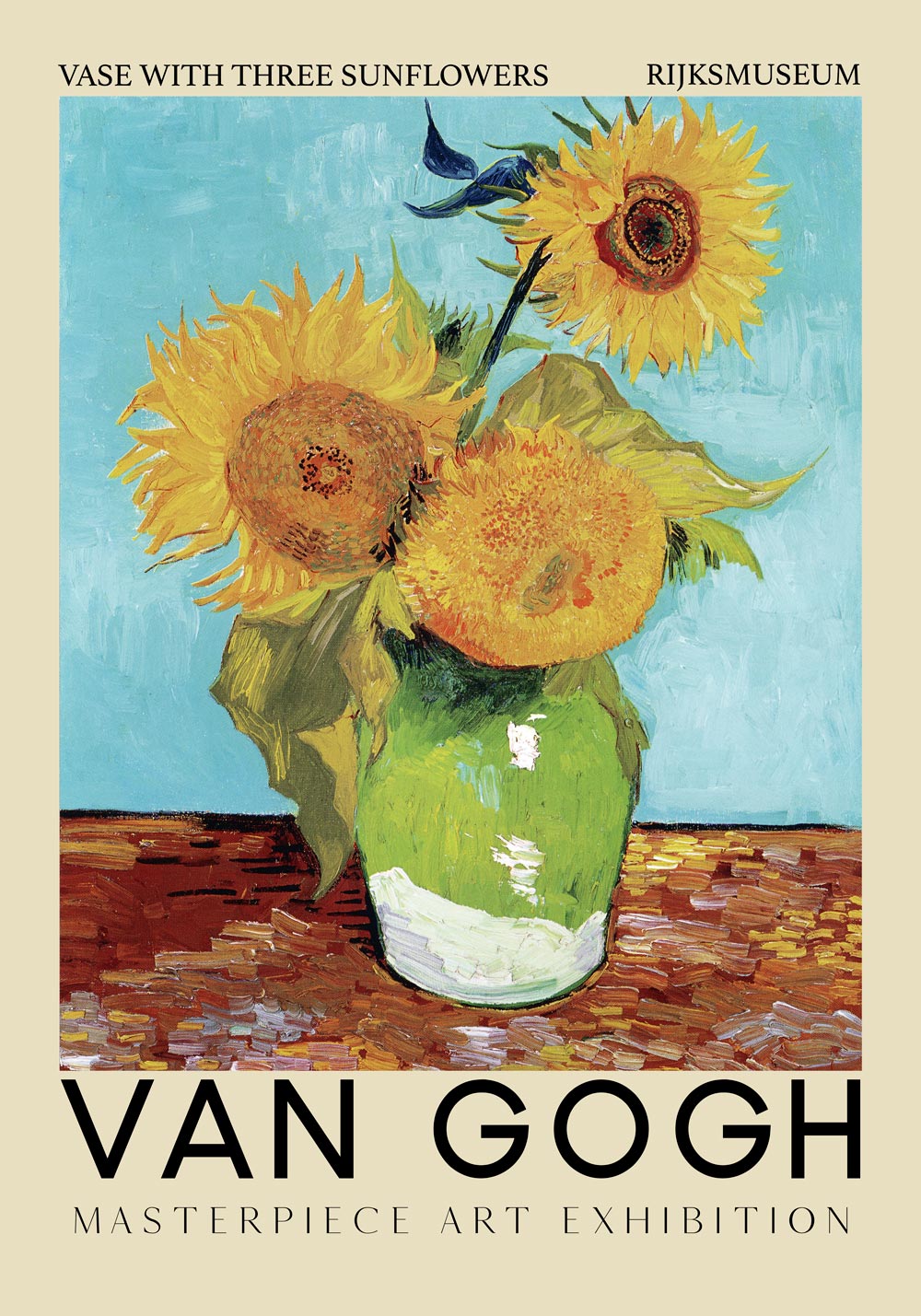 Vase with Three Sunflowers Art Exhibition Poster by Van Gogh