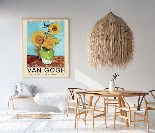 Vase with Three Sunflowers Art Exhibition Poster by Van Gogh
