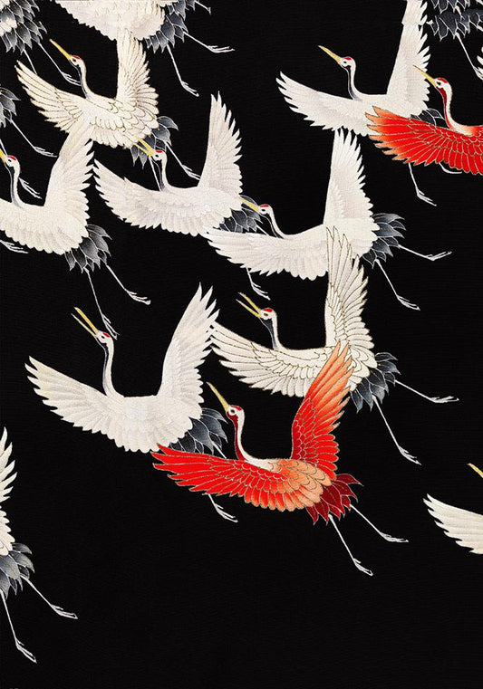 White Cranes and Red one flying Kimono Poster