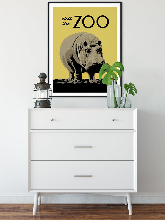 Visit the Zoo Vintage Hippo Poster