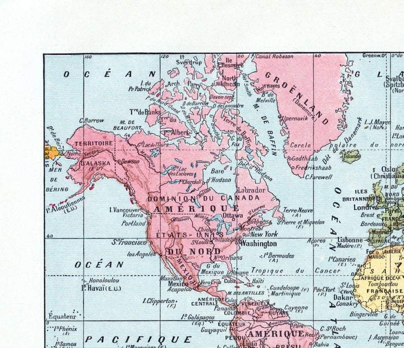 World Map Terre Planisphere from 1922