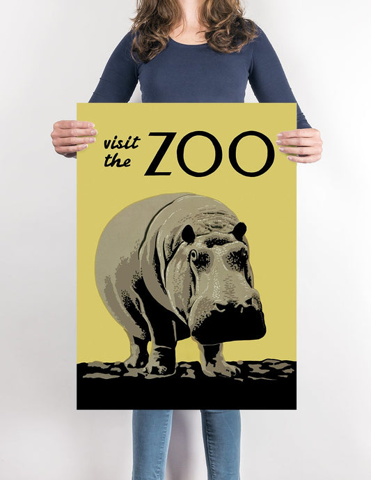 Visit the Zoo Vintage Hippo Poster